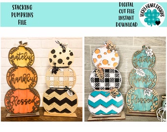 Stacking Standing Pumpkins File SVG, Fall Glowforge, LuckyHeartDesignsCo