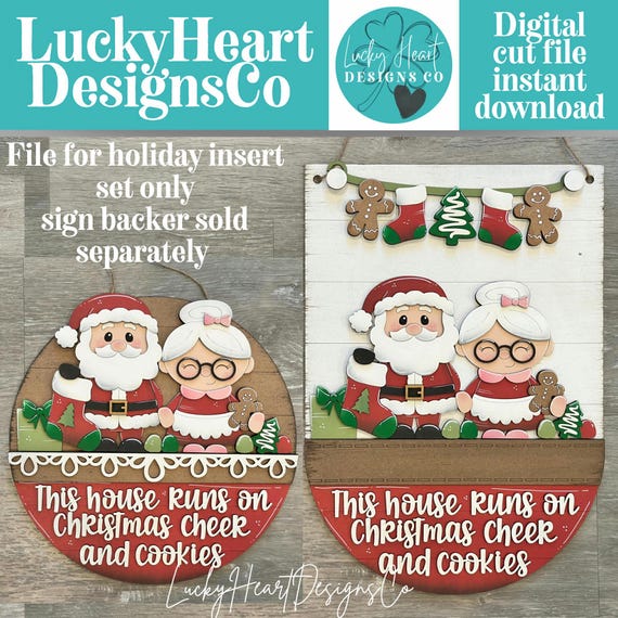 Santa Holiday Door Sign Interchangeable File, SVG, Christmas, Mrs. Claus, Cookies, Presents Gingerbread Man Seasonal Home Welcome, glowforge