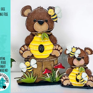 Bear Bee Standing File SVG, Glowforge, Primavera, Miele, Alveare, Estate, LuckyHeartDesignsCo