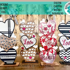 Stacking Hearts Love Valentines Fichier SVG, Glowforge, LuckyHeartDesignsCo