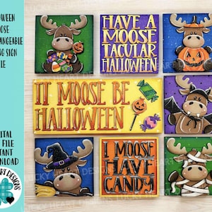 Halloween Moose Interchangeable Leaning Sign File SVG, Glowforge Tiered Tray, Witch, Farm, Barn, Bat, Pumpkin, LuckyHeartDesignsCo