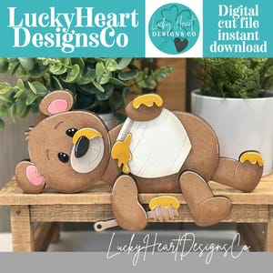 Honey Bear Hanging Shelf Sitter File SVG, Ledge, Teddy, Bumble, Daisy, Flower Spring Farm, Hanger, Tiered Tray Glowforge LuckyHeartDesignsCo