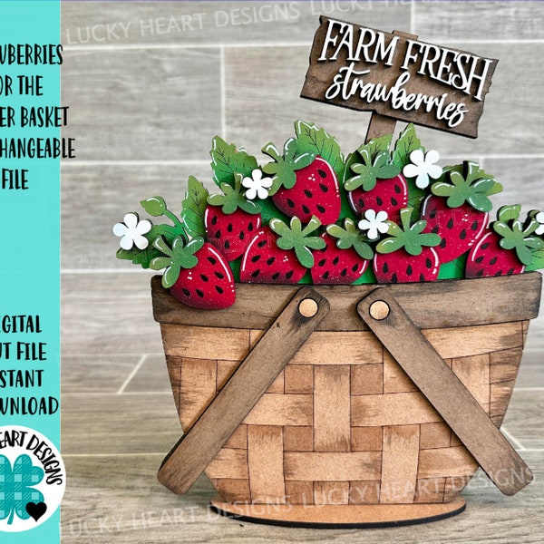 Strawberries For The Flower Basket Interchangeable File SVG, Fruit, Summer, Tiered Tray, Glowforge, LuckyHeartDesignsCo