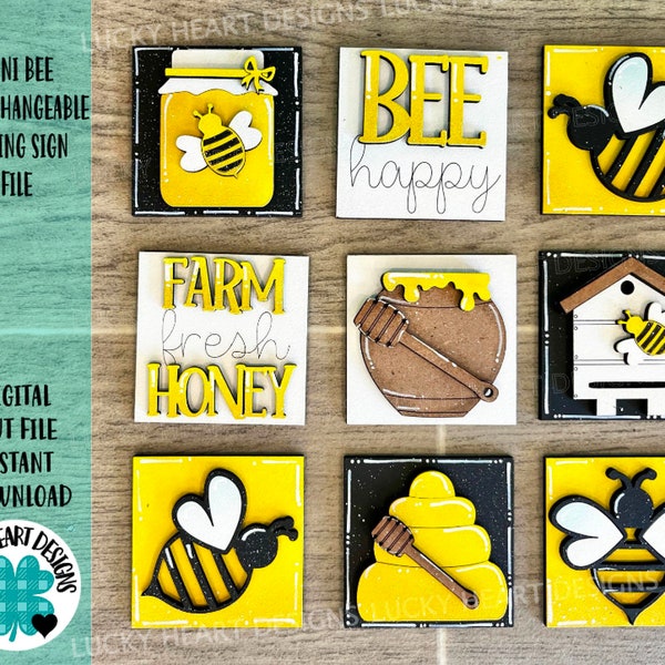 MINI Bee Interchangeable Leaning Sign File SVG, Summer Tiered Tray Glowforge, LuckyHeartDesignsCo