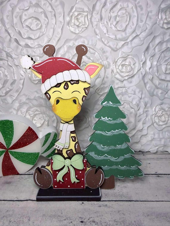 Giraffa in legno con palla ornamenti natalizi 2024, giraffa decorazione natalizia per albero, decorazione da appendere all'albero di Natale