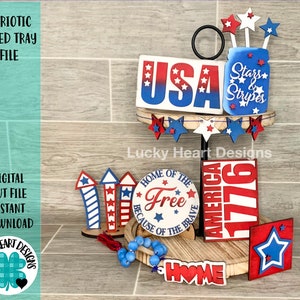 Patriotic Tiered Tray File SVG, Glowforge 4th of July Tier Tray, Lucky Heart Designs