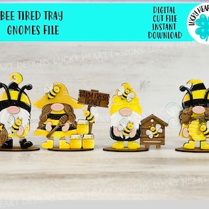 Bi-nivåbricka Gnome-fil SVG, Honung, Humla, Honungskruka, Glowforge, LuckyHeartDesignsCo