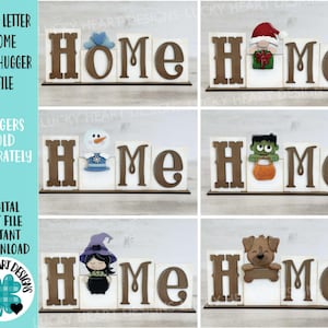 Bloco de letras Home Mug Hugger Display Board Arquivo SVG, Glowforge, Decoração de bandeja, Feriado, Topper de caneca, Plant Hugger, LuckyHeartDesignsCo