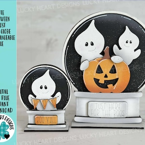 Cute Halloween Ghost Snow Globe Interchangeable File SVG, TINY Glowforge, Pumpkin Fall,  Trick Or Treat, Tiered Tray LuckyHeartDesignsCo