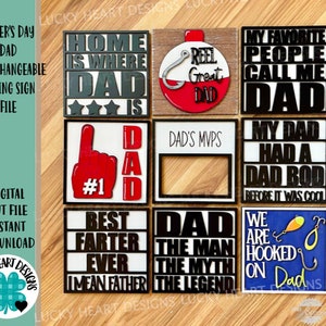 Arquivo SVG de sinalização inclinada intercambiável do pai para o dia dos pais, bandeja em camadas Glowforge, LuckyHeartDesignsCo