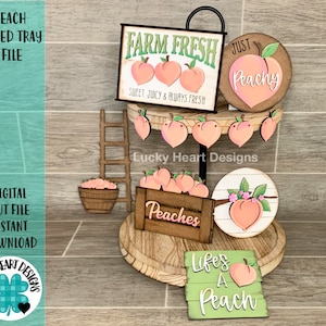 Peach Tiered Tray File SVG, Glowforge Laser, Peaches Fruit Tier Tray, LuckyHeartDesignsCo