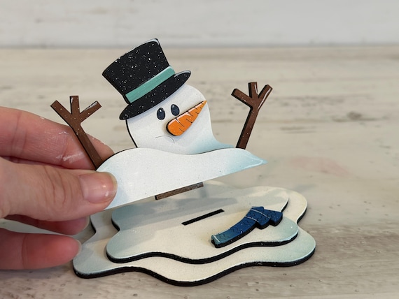 溶ける雪だるま立ちファイル SVG、Glowforge、冬、溶けた、雪だるま