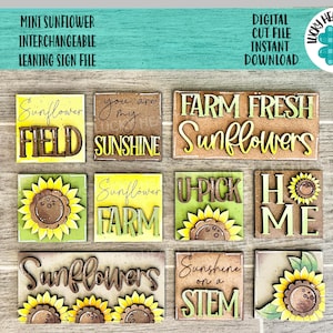 MINI Sunflower Intercambiable Leaning Sign File SVG, Fall Tiered Tray Glowforge, LuckyHeartDesignsCo
