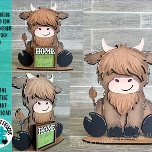MINI Standing Highland Kuh austauschbare lehnende Zeichendatei SVG, Bauernhof abgestufte Tablett Glowforge, LuckyHeartDesignsCo