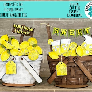 Citroenen voor de bloemenmand verwisselbaar bestand SVG, limonade, fruit, zomer, gelaagde lade, Glowforge, LuckyHeartDesignsCo