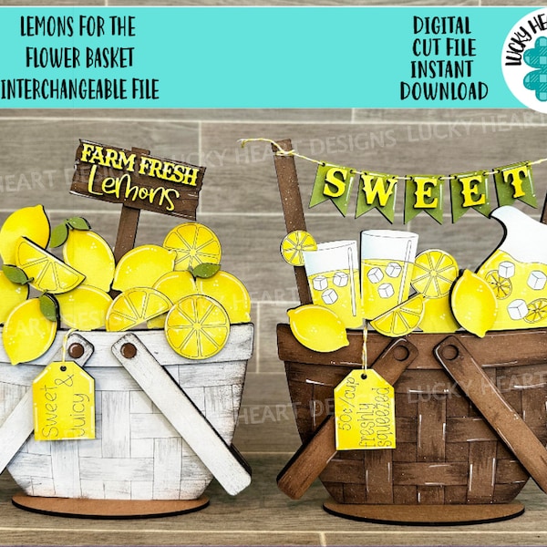 Lemons For The Flower Basket Interchangeable File SVG, Lemonade, Fruit, Summer, Tiered Tray, Glowforge, LuckyHeartDesignsCo