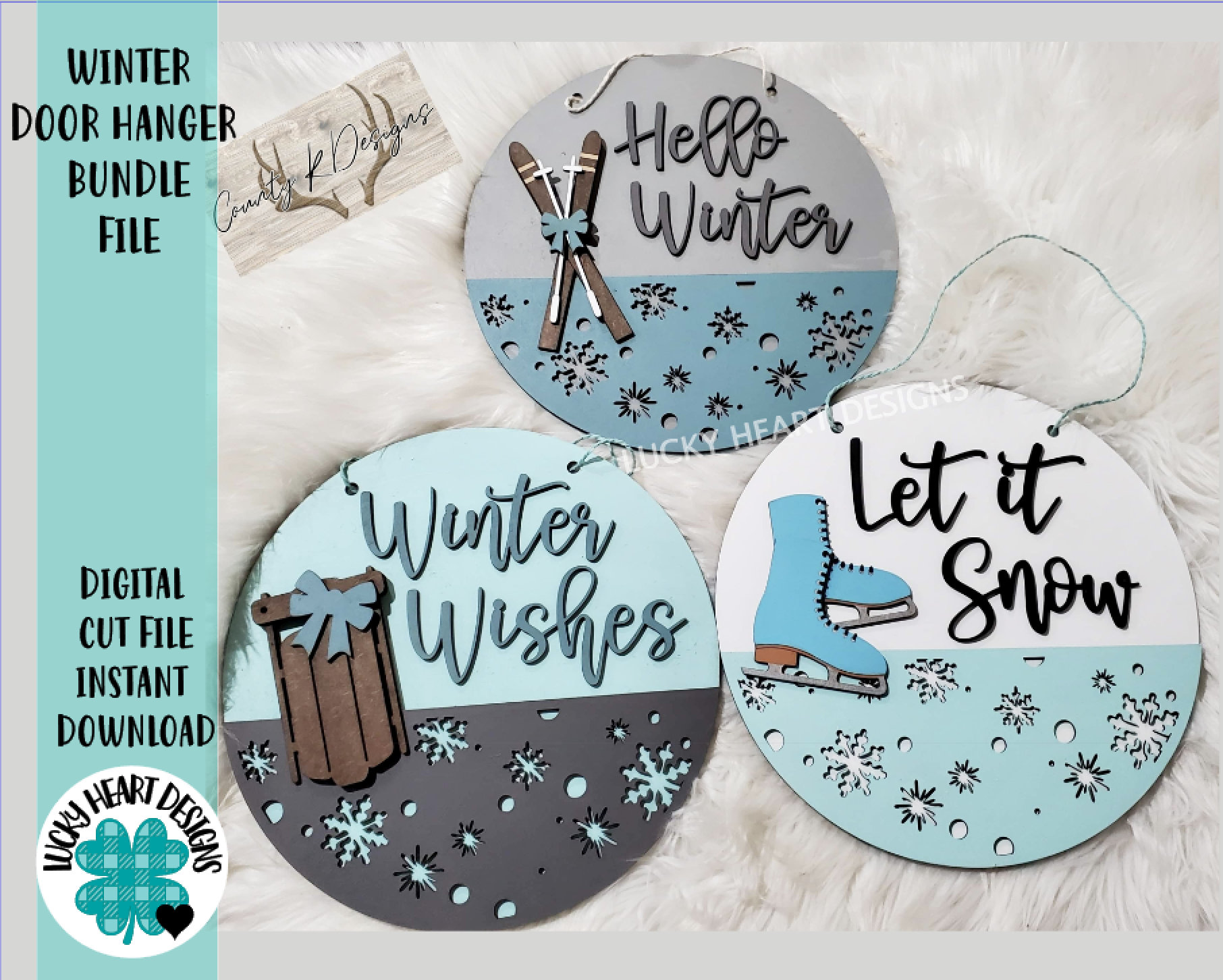 Winter Door Hanger Sign Bundle File SVG, Snow Sled Skates Glowforge, …