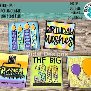 Birthday Interchangeable Leaning Sign File SVG, Tiered Tray Glowforge, LuckyHeartDesignsCo
