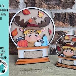 Boule à neige automne orignal fichier interchangeable SVG, minuscule Glowforge, ferme, épouvantail, citrouille, feuille, feuilles, LuckyHeartDesignsCo