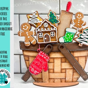 Kerstkoekjes voor de bloemenmand verwisselbaar bestand SVG, vakantie, kerst gelaagde lade, Glowforge, LuckyHeartDesignsCo