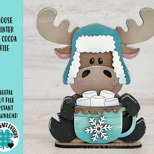 Cacao chaud hiver orignal fichier SVG, flocon de neige, givré, bonhomme de neige, renne, vacances, plateau à plusieurs niveaux, Glowforge, LuckyHeartDesignsCo