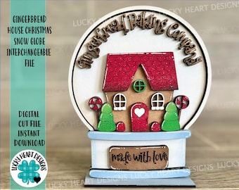 Gingerbread House Christmas Snow Globe Interchangeable File SVG, Glowforge, Tiered Tray LuckyHeartDesignsCo