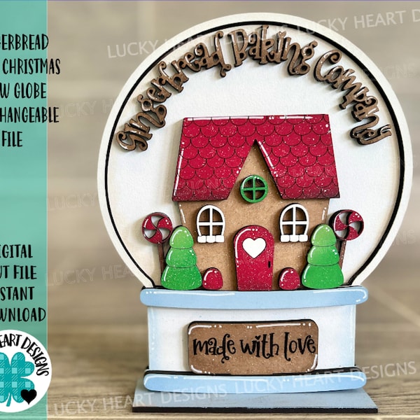 Gingerbread House Christmas Snow Globe Interchangeable File SVG, Glowforge, Tiered Tray LuckyHeartDesignsCo