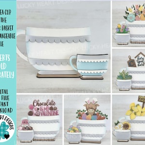 Becher Teetasse Blumenkorb austauschbare (Original und KLEINE) Datei SVG, Kaffee Saison Urlaub Tiered Tablett, Glowforge, LuckyHeartDesignsCo
