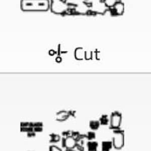 May include: Black and white diagram with the text "Cut" and "Score". The diagram shows various shapes and outlines, likely for a craft or DIY project. The image is a top-down view of the design.