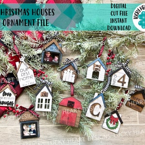 Fichier d’ornement des maisons de Noël SVG, Glowforge Shiplap Farmhouse, LuckyHeartDesignsCo