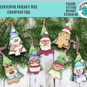 Ornamento per l'albero di Natale in formato SVG, Babbo Natale, Rudolph, Elfo, Pinguino, Claus, Pupazzo di neve, Pan di zenzero, Calza della Befana Glowforge, LuckyHeartDesignsCo
