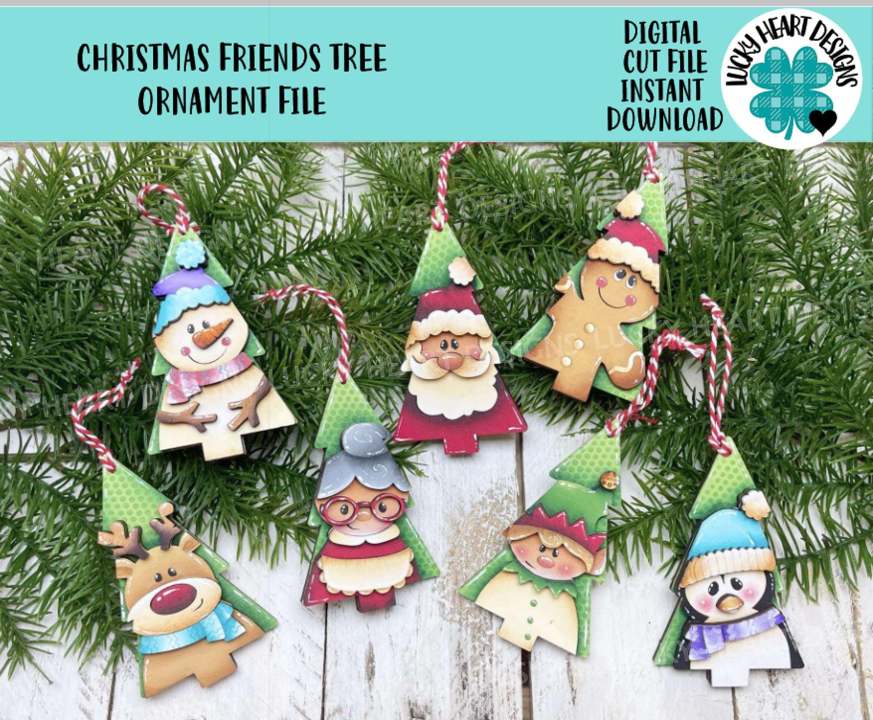 Christmas Friends Tree Ornament File SVG, Santa, Rudolph, Elf