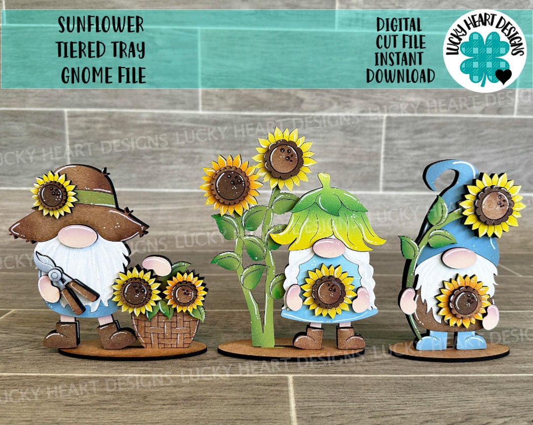 Sunflower Tiered Tray Gnome File SVG, Fall Summer Tiered Tray Holiday ...