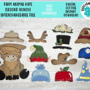 Animaux de la ferme chapeaux interchangeables extras fichier MINI SVG, ajouter sur signe saisonnier, vacances, animal de compagnie, ferme plateau à plusieurs niveaux Glowforge, LuckyHeartDesignsCo