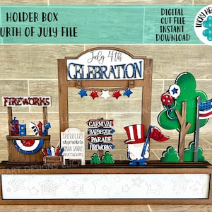 Caja de soporte Cuatro de julio Añadir en archivo SVG, Glowforge Summer , LuckyHeartDesignsCo