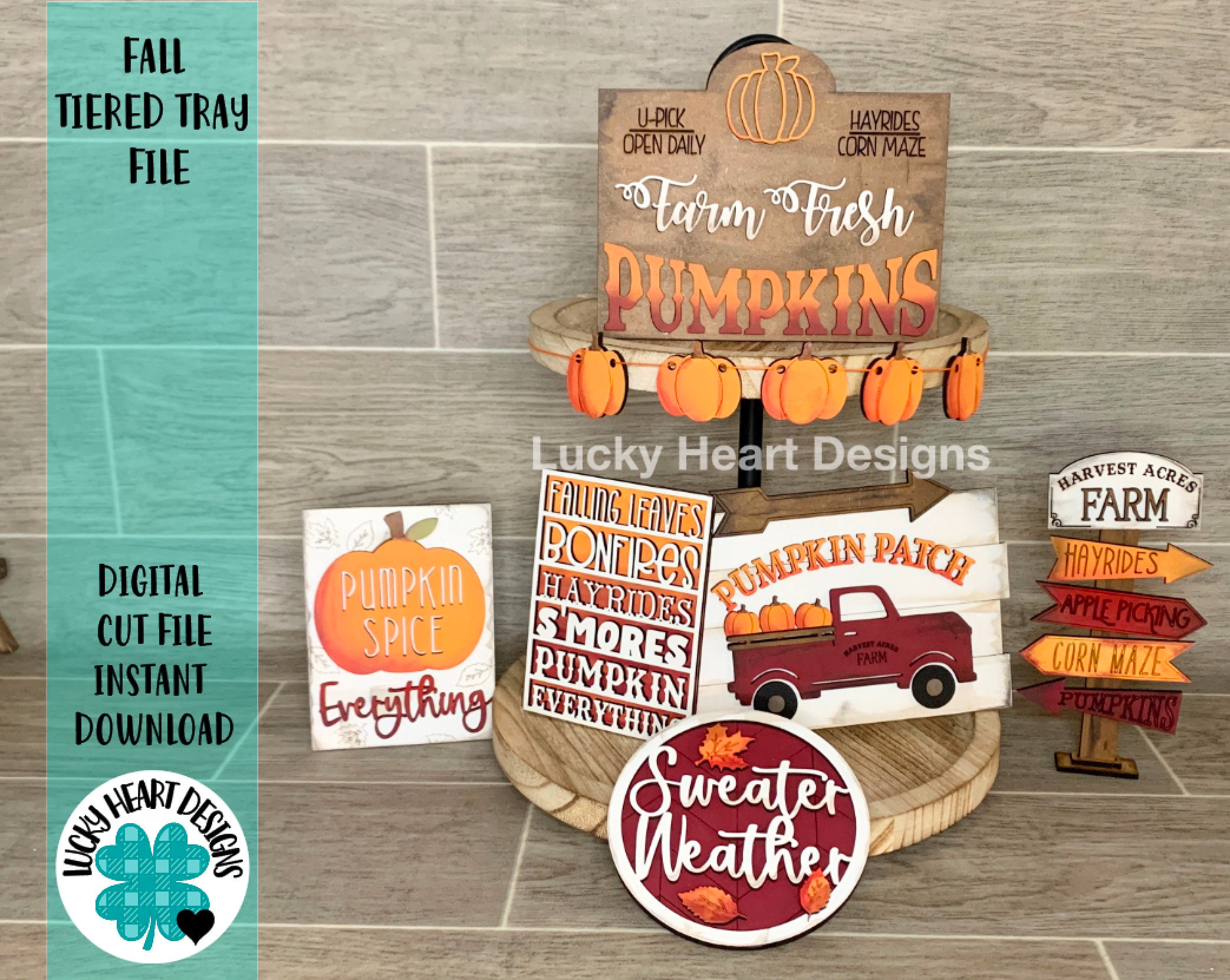Fall Tiered Tray File SVG, Glowforge Laser, Pumpkin, LuckyHeartDesign…