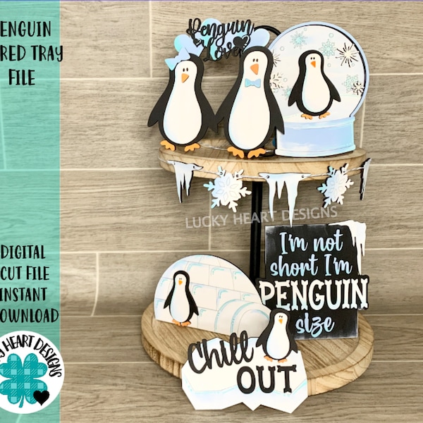 Penguin Tiered Tray File SVG, Winter Tier Tray, Glowforge, LuckyHeartDesignsCo