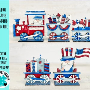 Vierde juli staande trein bestand SVG, vuurwerk, Amerika, VS, Gnome, gelaagde lade Glowforge, LuckyHeartDesignsCo