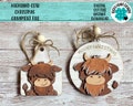 Highland Cow Christmas Ornament File SVG, Glowforge, Farm, LuckyHeartDesignsCo