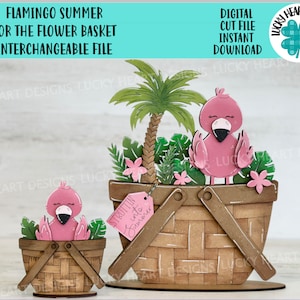 Flamingo zomer voor de bloemenmand verwisselbaar bestand SVG, KLEIN en origineel, strand, vakantie, zomer, Glowforge, LuckyHeartDesignsCo