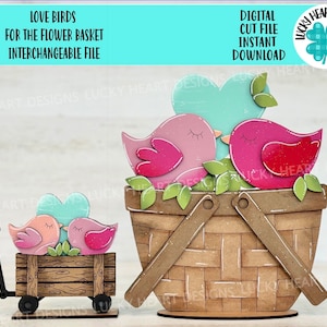 Liebe. Vögel Valentine für den Blumenkorb austauschbare Datei SVG, TINY, Floral, Tiered Tray, Glowforge, LuckyHeartDesignsCo