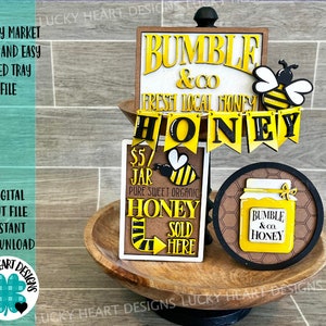 Honey Market Quick and Easy Tiered Tray File SVG, Glowforge, Bee, Lucky Heart Designs