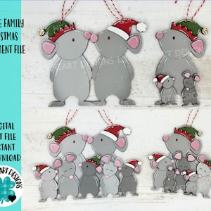 Mouse Family Christmas Ornament File SVG, File SVG, Glowforge, Grandparents, LuckyHeartDesignsCo