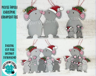 Mouse Family Christmas Ornament File SVG, File SVG, Glowforge, Grandparents, LuckyHeartDesignsCo