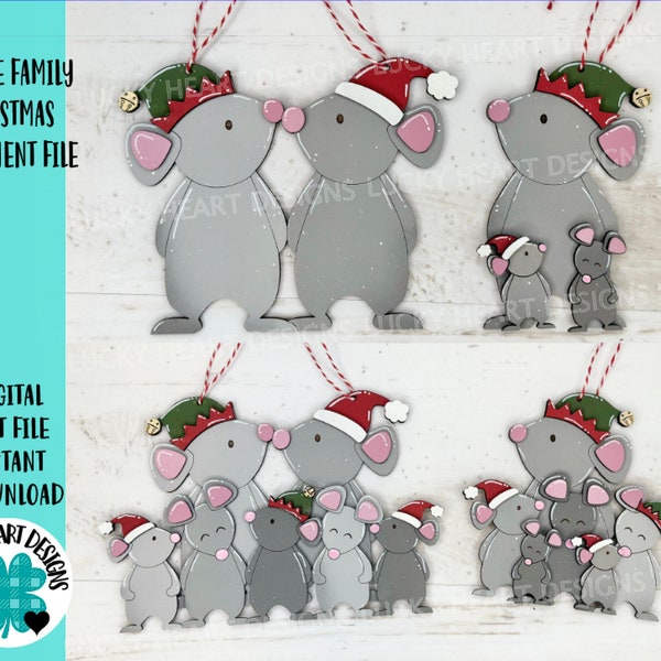 Mouse Family Christmas Ornament File SVG, File SVG, Glowforge, Grandparents, LuckyHeartDesignsCo