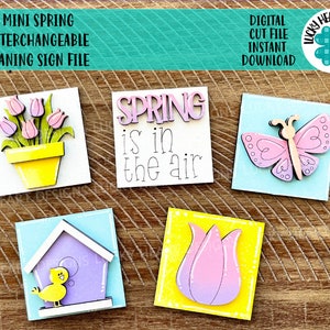 MINI Spring Interchangeable Leaning Sign File SVG, Tiered Tray Glowforge, LuckyHeartDesignsCo