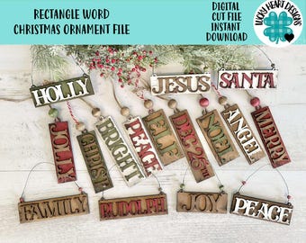 May include: A set of 14 wooden Christmas decorations with various festive words, including "Holly", "Jesus", "Santa", "Bright", "Peace", "Elf", "Dec 25th", "Noel", "Angel", "Merry", "Family", "Rudolph", "Joy", and "Peace".