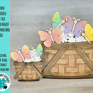 Lente vlinder voor de bloemenmand verwisselbaar bestand SVG, bloemen, bloemen, lente gelaagde lade, Glowforge, LuckyHeartDesignsCo