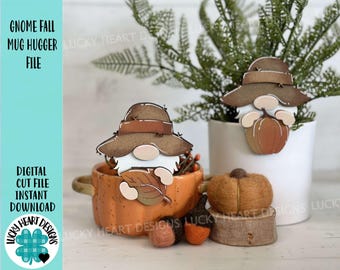 Gnome Fall Mug Hugger File SVG, Glowforge Tiered Tray, Tray Decor, Pumpkin, Leaf, Leaves, Gift, Topper, LuckyHeartDesignsCo