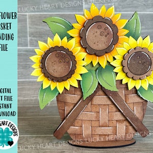 Tournesol panier debout fichier SVG, (non interchangeable) fleur, Floral, été, automne plateau à plusieurs niveaux, Glowforge, LuckyHeartDesignsCo